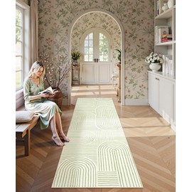 Lahome Abstract Kitchen Runner Rugs Non Skid Washable, 2x6 Soft Washable Runner Rug Non Slip, Ultra-Thin Hallway Runner Stain Resistant Carpet Runner for ‎Laundry Bathroom Bedroom(2x6ft, Green)