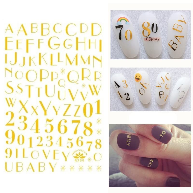 LANODO 8 Pcs Nail Stickers Alphabet 3D English Arabic Numerals