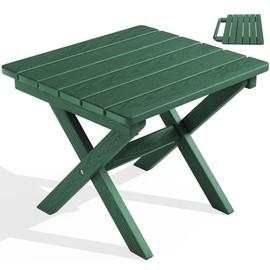 SERWALL Portable Folding Outdoor Side Table - Adirondack Style, HDPE Material, No Assembly Required, Outside End Table for Patio, Porch, Deck, Pool, Green