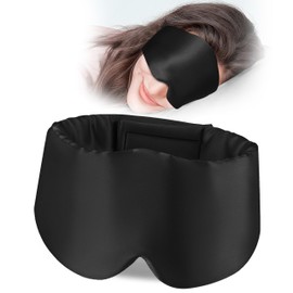 Silk Sleep Mask Eye Mask for Men & Woman Soft Pressureless,Adjustable Velcro Strap, Mulberry,Travel Rest,Large Size Blackout Eye Cover for Sleep Travel Yoga Nap（Black）