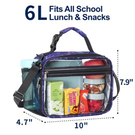 PACKISM Clear Lunch Bag for Boys - Reusable Clear Lunch Box for School with Adjustable Shoulder Strap, Back to School Heavy Duty Transparent Snack Bag for Travel Picnic, Black Starry Sky