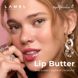 LAMEL Nourishing Lip Butter Tinted Lip Balm - Hydrating Formula with Cocoa Butter & Vitamin E - Sheer Pink Tint, Moisturizing, Glossy Natural, Non-Sticky - 01 Pinkish - 0.5 fl.oz / 15 ml