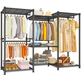 Raybee Clothes Rack Load 900Lbs, Heavy Duty Clothing Rack for Hanging Clothes Freestanding Portable Closet 77" H x 69'' W x 16'' D,Black