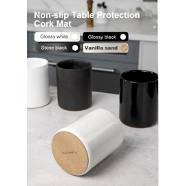 Nucookery Utensil Holder, 6.4" Ceramic Kitchen Utensil Holder for Countertop with Protection Cork Bottom, Vintage Farmhouse Kitchen Decor for Counter (Sand)