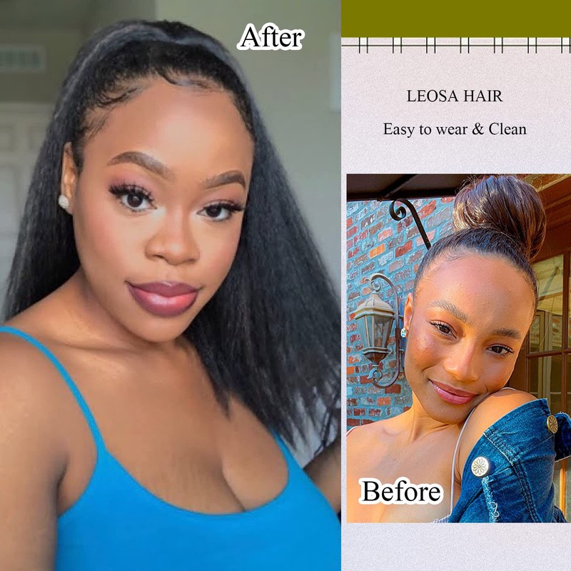 LEOSA Ponytail Extension 14 inch Drawstring Ponytails for Black Women