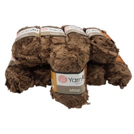 Yarnart Mink 10 x 50 g Plush Yarn, Fringe Yarn, 500 g Package Wool (Brown 332)