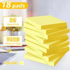 (18 Pack) Sticky Notes 3x3 in Yellow, Strong Adhesive, Clean Removal, Recyclable, Self-Stick Pads, Easy to Post for Home, Office, Notebook