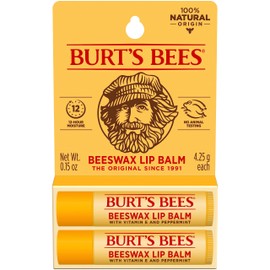 Burt's Bees Lip Balm - Original Beeswax, Lip Moisturizer With Responsibly Sourced Beeswax, Tint-Free, Natural Origin Conditioning Treatment, 2 Tubes, 0.15 oz.