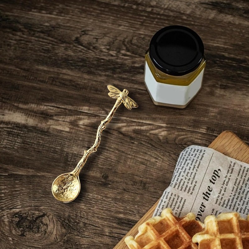 Gold Retro Dragonfly Coffee Spoon Teaspoon Stainless Steel Tableware Creative