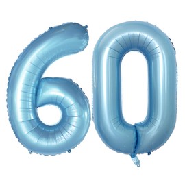 GOER Number 60 Balloons for 60th Birthday Party Decorations,42 Inch Jumbo Foil Helium Balloons for 60th Anniversary (Light Blue)