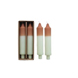 Creative Co-Op Two-Tone Pleated Taper Candles in Box, Camel Color, Set of 2