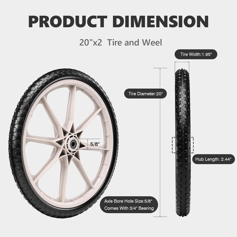 20" Flat Free Tire and Wheel with 3/4" & 5/8"