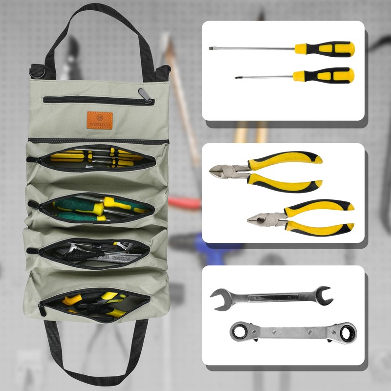 Tool Roll Bag, Canvas Wrench Tool Bag, Multi-Purpose Roll Bag