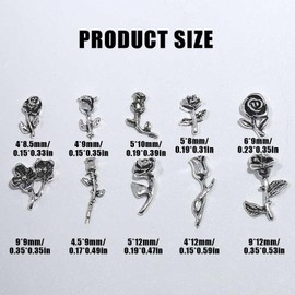 3D Flower Nail Charms,100CPS Mixed Rose Flower Metal Nail Gems Studs,Retro Nail Art Decorations Ornaments for Nail Design Supplies Jewelry Accessories,Antique Silver