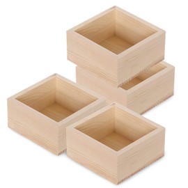 Rustic Wood Box, 4-Piece Square Storage Set - Small Wooden Box for Collectibles, Succulent Pots, Home Decor, Desktop Drawer Organizer (4'' x 4'')