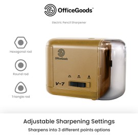 OfficeGoods Electric Pencil Sharpener - Battery or Cord Powered Portable Sharpener - Perfectly Sharpens Colored Pencils, Drafting Pencils for Kids, Adults, Office, School and Home - Gold
