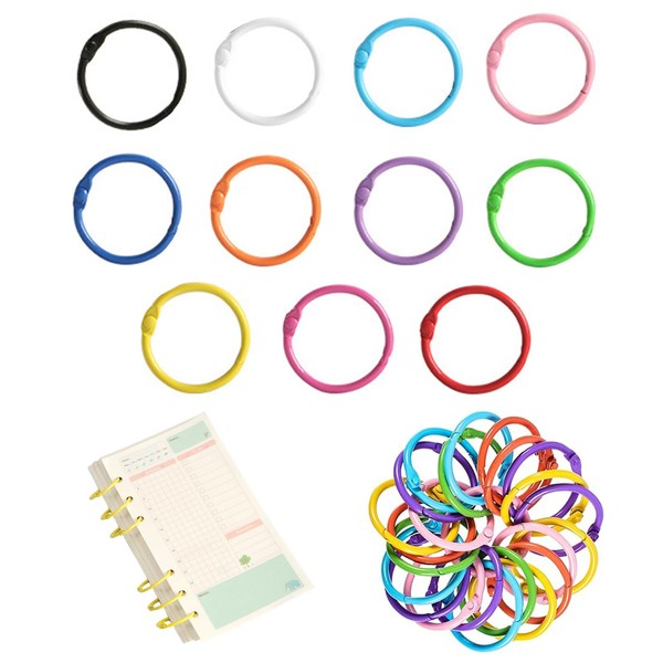 Pack of 50 Colour Binding Rings, Metal Book Rings, Loose
