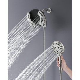 INAVAMZ 2-in-1 Shower Head with Handheld Combo: 2.5GPM Rainfall Shower Head & Detachable Shower Head Use Together or Alone, 9 Spray Settings Hand Held Showerhead with Hose, Nickel