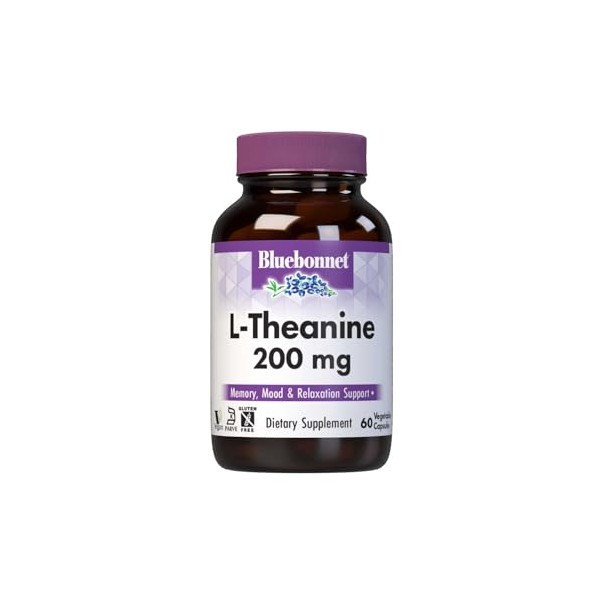 Bluebonnet Nutrition L-Theanine 200mg, Free-Form Amino Acid, Promotes Relaxation*, Soy-Free,