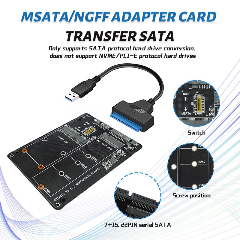 EuAcesry NGFF SSD to SATA3 Adapter and Enclosure for SSD,