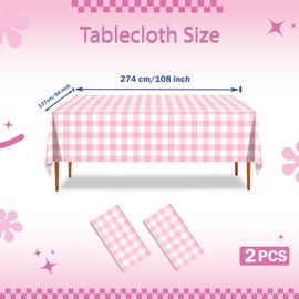 ZHIAXTON 2 Pack Pink Gingham Tablecloth,54 X 108 Inch Disposable Plastic Pink and White Checkered Tablecloth for Tea Party,Birthday,Wedding,Picnic Party Decorations