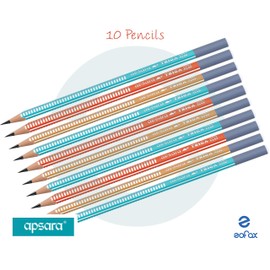 Apsara Triangular Pencils Box Pack Good Handwriting Comfort Grip (10 x Pencils + Eraser + Sharpener + 1 x iZOFAX Black Ball Pen)