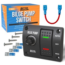 Better Boat Bilge Pump Switch 3 Way with Panel and 12v LED Lights and Rocker Bilge Switch