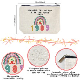 35th Birthday Gifts for Women Mom Her Makeup Bag, Funny Birthday Gift Ideas for 35 Year Old Wife, Sister, Best Friend Female, Anniversary 1989 Gifts for Mothers Day, Christmas, Cosmetic Travel Bags