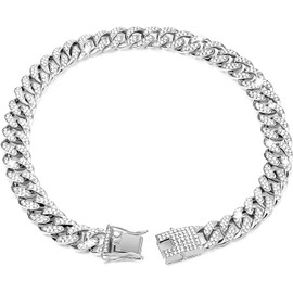 Pimaodog Chain Dog Collar with Bling, Glitter Rhinestone Sparkly Diamond Metal Necklace Cuban Link Cat Collars for Small Medium Large Pet Dogs Puppy (Silver, 18 Inches)