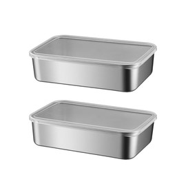CHFNJJ Stainless Steel Storage Containers Set of 2 Stainless Steel Bats with Lids, Stainless Steel Bats Deep Food Storage Containers for Kitchen, Refrigerator Safe, Cookware (Set of 2) with Cover