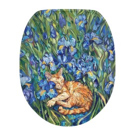 Luarisgur Toilet Lid Covers for Bathroom Elongated Cat Irises Thick Toilet Seat Lid Cover Elongated Oval Round Soft Fabric Toilet Seat Lid Cover with Elastic Edges Machine Washable