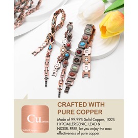 Feraco Pure Copper Bracelets for Women, Ultra Strength Magnetic Copper Bracelet with 3800 Gauss Magnets, Natural Turquoise & Stones, Adjustable, Jewelry Gift