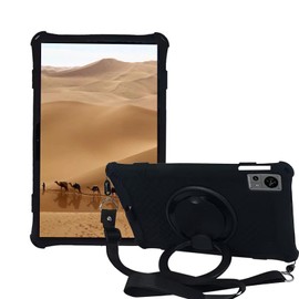 Sfulatdc Silicone Tablet Case with 360 Rotating Kickstand Handle/Shoulder Strap Cute Cover Compatible with Teclast T60 12 inch Black