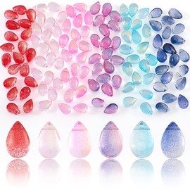 AHANDMAKER Pack of 120 Teardrop Glass Beads, 6 Colours, Transparent Crystal Beads, Water Drops, Loose Pendant Beads for Valentine's Day, DIY Necklace, Earring, Bracelet, Jewellery Making