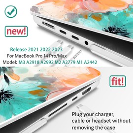 May Chen Case for M4 MacBook Pro 14 inch Case A3112 A3401 Max A3185, M3 A2918 A2992, M2 A2779 M1 A2442, 2024 2023 2022 2021 Release, Plastic Hard Shell with Keyboard Cover, Floral Water