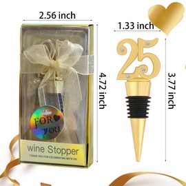 Paquete de 24 tapones de vino de 25 años para fiestas de 25 años para recuerdos de fiesta de aniversario de boda 25, decoración de fiesta de cumpleaños con temática negra y dorada para invitados (24