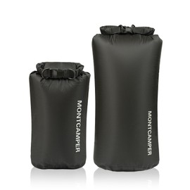 MONTCAMPER 2-pack 30D Nylon Waterproof Dry Bag-Portable Storage Sack for Kayaking, Hiking and Rafting-Roll Top Closure-Float on Water(5L/20L,Black)
