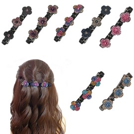 PACIOCEAN Sparkling Crystal Stone Braided Hair Clips，2024 New Rhinestone Hair Clips，Braid Clips with 3 Small Clips， Easily Braided Hair Clips Hair Bands，Shiny Rhinestone Hair Clip（7pcs)