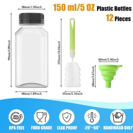LUBOXIN Pack of 12 Small Bottles for Filling 150 ml Empty Plastic Bottles for Filling, Mini Shot Bottles with Screw Top, Funnel and Brush, Perfect for Ginger, Milk, Juices and Water