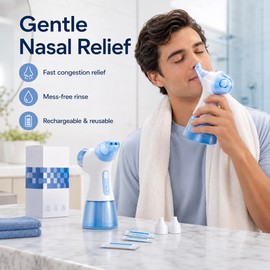 Electric Nasal Irrigation System for Daily Rinse – Rechargeable Nose Cleaner with Water Waste Tanks