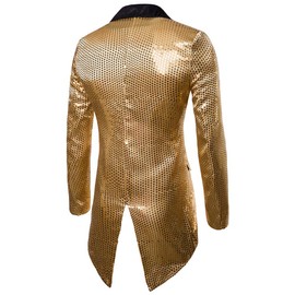 Cloudstyle Mens Sequin Tailcoat Swallowtail Suit Jacket Party Show Tux Dress Coat,Gold,Small