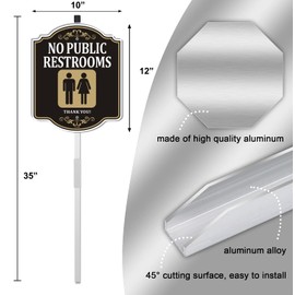 Sorry No Public Restroom Thank You Sign Bathroom 12" x 10" With 35" Long Metal Stakes With Stand for Business Stores Restaurants Aluminum Outdoor Use