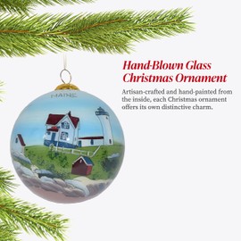 Art Studio Company - Hand Painted Christmas Ornament, Blown Glass, Hanging Tree Ornament, Holiday Decor, Maine, Nubble Lighthouse