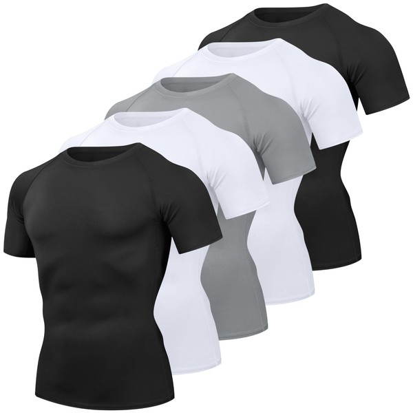HovSiyla 5 Pack Men's Compression Shirts Cool Dry Short Sleeve