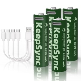 KeepSync AA Rechargeable Lithium Battery, 1.5V Constant Output, Rechargeable Over 1000 Times, Fast 2-Hour Charging, Built-in Smart Protection, Safe and Reliable for Home and Office Devices (4 Packs)
