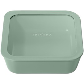 BRIVARA HOME Ceramic Coated Glass Food Storage Container | No PTFE, PFOA, PFAS, and BPA | Reusable Non Toxic Meal Prep Container with Glass Lid | Easy To Store | 8 Cup Square [Willow]