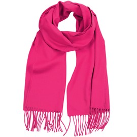 D&Y Unisex Classic Softer Than Cashmere Plain Fringe End Scarf, Hot Pink