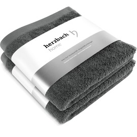 herzbach home Premium Hand Towels 50 x 100 cm Set of 2 (Anthracite) - High Quality, Soft & Absorbent Towels in Best Quality - 100% Natural Cotton