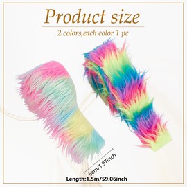 FREEBLOSS 2 Rolls Fur Ribbon Faux Fur Fabric Pre Cut Rolls 2"x60" DIY Simulation Plush Fur Strips Super Soft Craft Fur for Gnomes Rainbow Beard Fuzzy Fabric Faux Fur for Crafts
