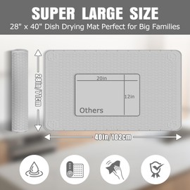 Kalolary Silicone Dish Drying Mat for Kitchen Counter, Extra Large 40" x 28" Coffee Bar Mat, Silicone Under Sink Mat with Raise Edge, Drying Drainer Pad for Countertop Non-Slip Easy to Clean (Grey)